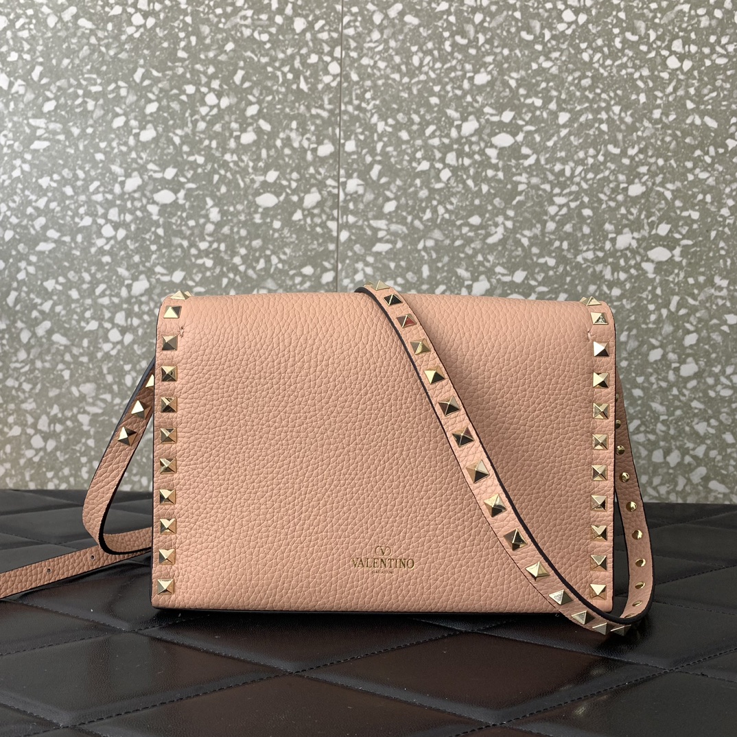 Valentino Garavani Rockstud Crossbody Bag in Nude Pink Grainy Calfskin